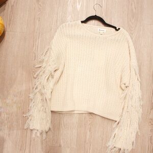 Chic Fringe Sleeve Sweater in Cream